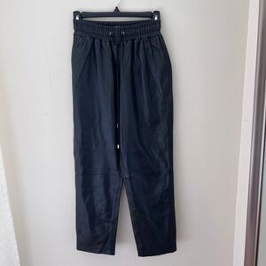 FRAME Leather Pants Drawstring Waist‎ Straight Leg Casual Black Size 26